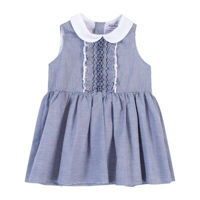 Blue smocked dress with peter pan collar