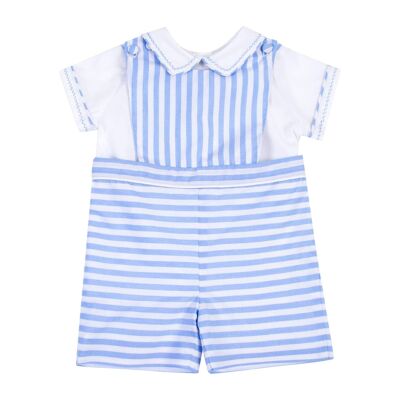 Blue striped dungarees & shirt set