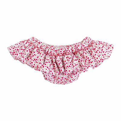 Red tulip print smocked ruffle swim bottoms