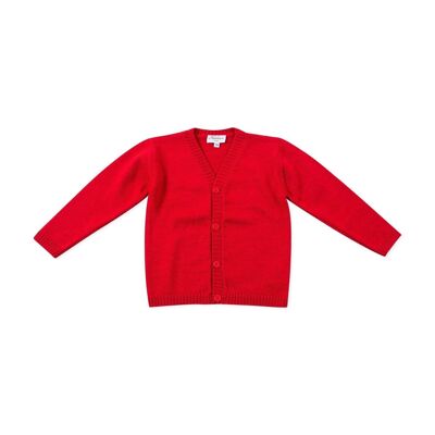 Cardigan rosso scollo a V in 100% lana