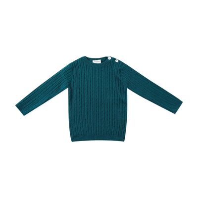 Maglione a trecce color smeraldo 100% lana