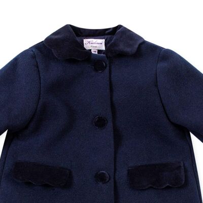 Navy wool coat with navy velvet details