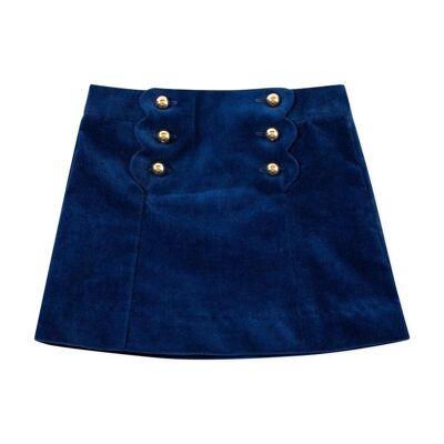 Indigo velvet scalloped buttonhole skirt