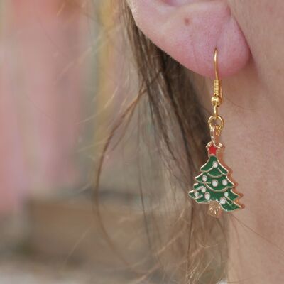 Christmas tree dangling earrings