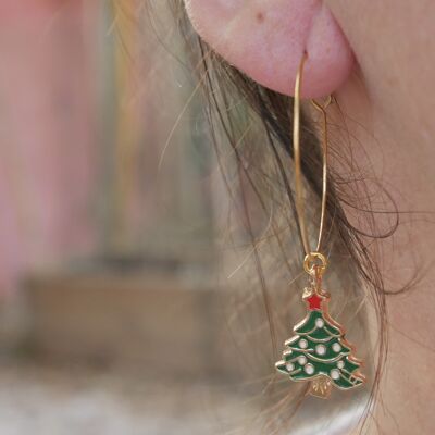 Christmas tree hoop earrings