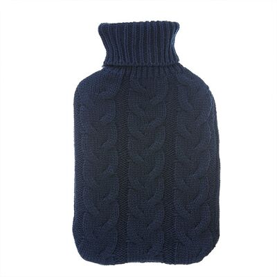 Navy Chunky Knit Hot Water Bottle 2L