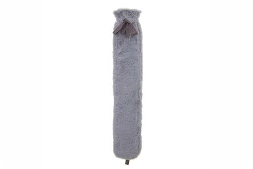 Long Hot Water Bottle - Grey Faux Fur 2L