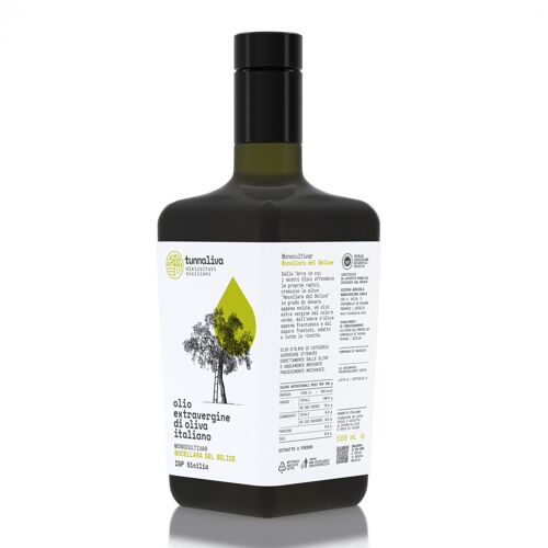 Olio EVO Tunnaliva - Olio Extra Vergine di Oliva Italiano - 100% Nocellara del Belice - IGP Sicilia - Bottiglia 500 mL