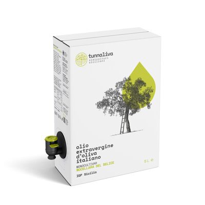 EVO Oil Tunnaliva - Italian Extra Virgin Olive Oil - 100% Nocellara del Belice - IGP Sicily - Bag-in-box 5 L