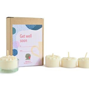Get Well Soon - coffret cadeau contenant des bougies chauffe-plat et une tasse en cire de colza