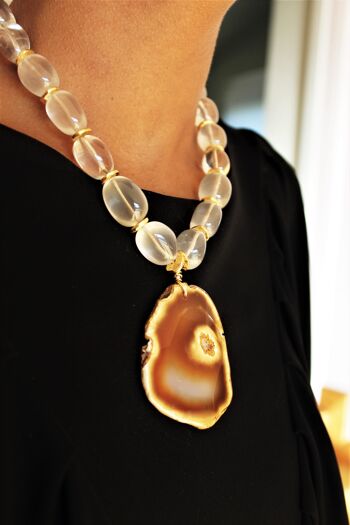 Choker Réf Agates Transparentes et Géode d'Ambre 3