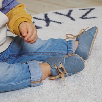 Chaussures bébé en cuir souple bleu Tibamo 2