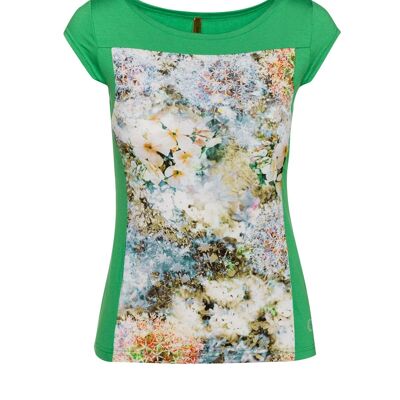 Floral Print Boat Neck Top in Green