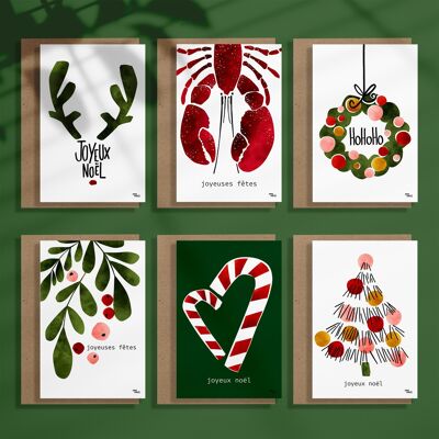 Conjunto de tarjetas de Navidad y tarjetas de felicitación.