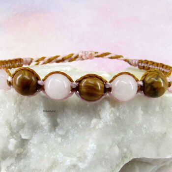 Bracelet bicolore avec perles en jaspe bois et quartz rose - Ramya 2