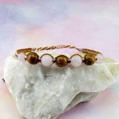 Two-tone bracelet with wooden jasper beads and rose quartz - Ramya