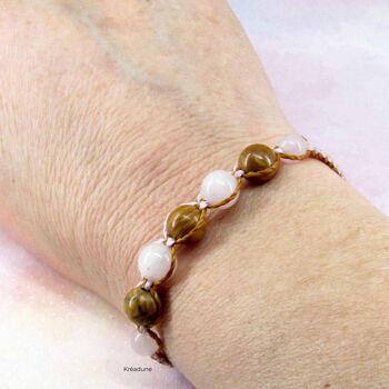 Bracelet bicolore avec perles en jaspe bois et quartz rose - Ramya 3