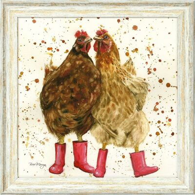 Chick Chat in Boots Midi Framed Print - Rustic