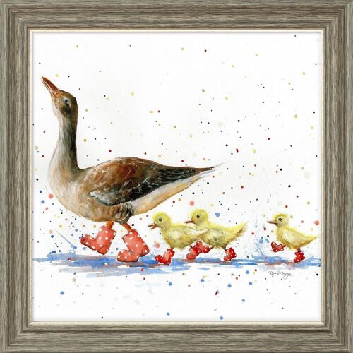 Puddle Parade Midi Framed Print - Walnut