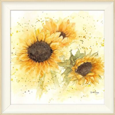 Gerahmter Midi-Druck mit Sonnenblumen – Warmweiß