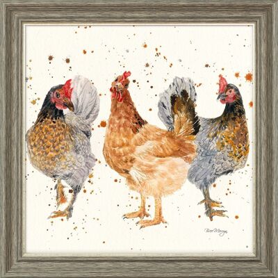 The Hen Party Midi Framed Print - Walnut