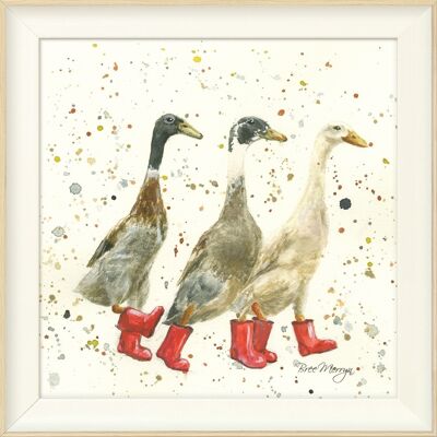 The Three Duckgrees in Boots Midi Framed Print - Warm White