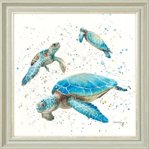 The Turtle Tribe Midi Framed Print - Grey Mist