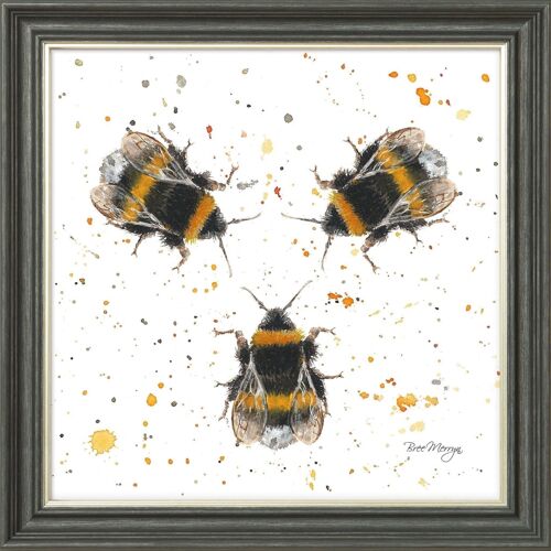 Three Bees Midi Framed Print - Graphite