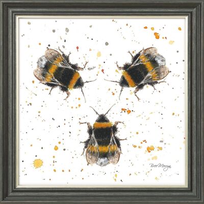 Gerahmter Midi-Druck mit drei Bienen – Graphit