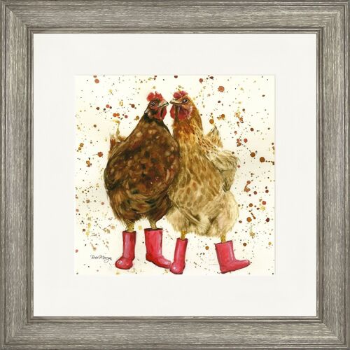 Chick Chat in Boots Classic Framed Print - Dark Wood