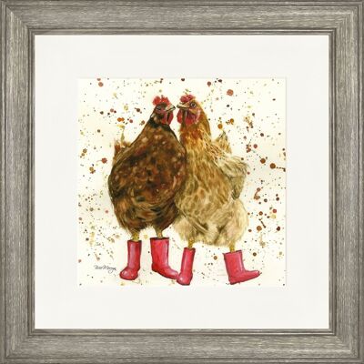 Chick Chat in Boots Classic Framed Print - Dark Wood