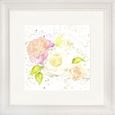 Lámina enmarcada clásica Pastel Roses - Blanco hueso
