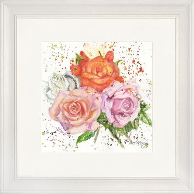 Bouquet di rose stampa classica con cornice - bianco sporco