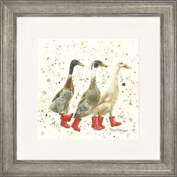The Three Duckgrees in Boots Classic Frame Print - Dark Wood 2