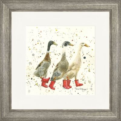 The Three Duckgrees in Boots Klassischer gerahmter Druck – dunkles Holz