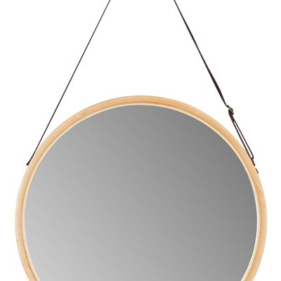 Espejo redondo de 38 cm de madera de bambú imitación de cuero espejo de pared espejo de pasillo decoración de pared decoración