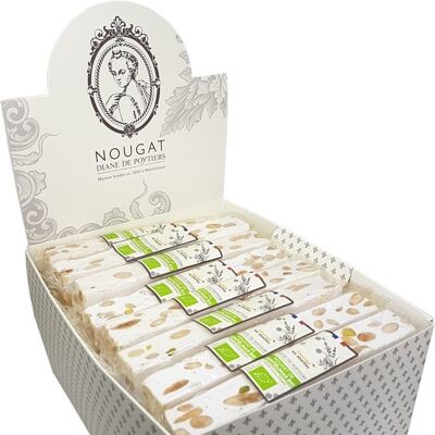 Organic soft Montélimar nougat Bar 50g in display