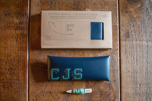 Stitch Your Own Monogrammed Pencil / Glasses Case - Vegan Navy leather