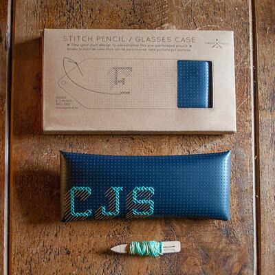 Stitch Your Own Monogrammed Pencil / Glasses Case - Vegan Navy leather