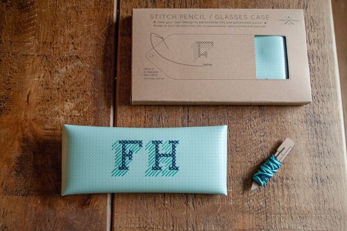 Stitch Your Own Monogrammed Pencil / Glasses Case - Vegan Mint leather