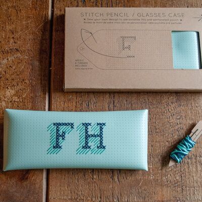 Stitch Your Own Monogrammed Pencil / Glasses Case - Vegan Mint leather