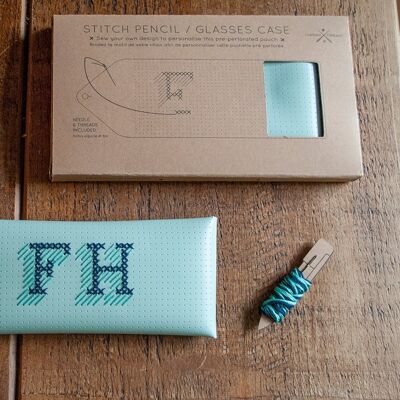 Stitch Your Own Monogrammed Pencil / Glasses Case - Vegan Mint leather