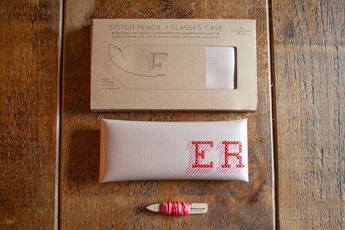 Stitch Your Own Monogrammed Pencil / Glasses Case - Vegan Pink leather