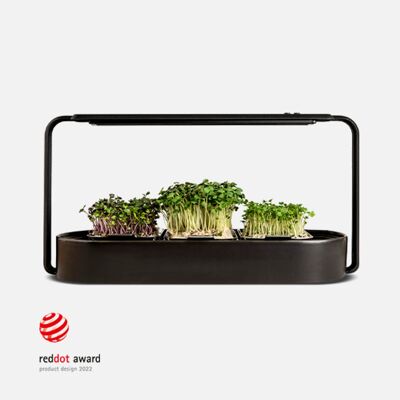 ingarden Microgreens cultivation set | Automatic 4-Stage LED Grow Light & Hydroponic Irrigation System | Steel Frame & Ceramic Shell [Black]