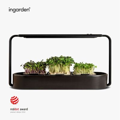 set de cultivo de microgreens para jardín | Sistema de riego hidropónico y luz de cultivo LED automático de 4 etapas | Marco de acero y carcasa de cerámica [Negro]