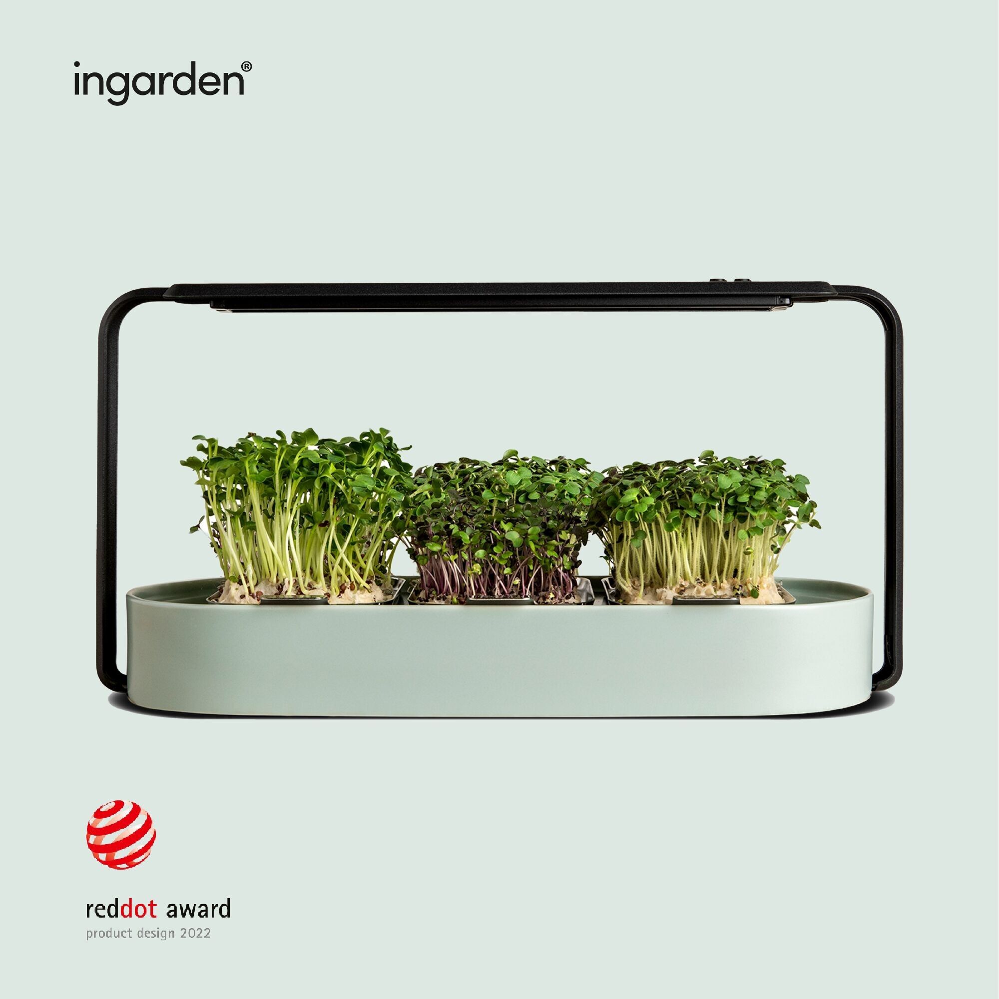 ensemble de culture de microgreens ingarden | Lampes de culture LED automatiques à 4 étapes et système d'irrigation hydroponique | Cadre en acier et coque en céramique [menthe]