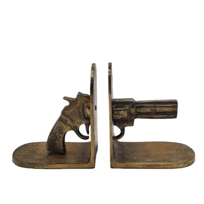 Serre-livres - Décoration d'intérieur - Pistolet - Métal - Laiton Antique Brillant - Hauteur 16cm
