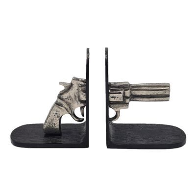 Buchstützen – Heimdekoration – Metall – Gun – Altmetall/Schwarz – 16 cm Höhe