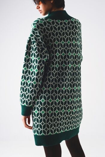 Mini-robe pull en maille à col montant à motif géo vert 4