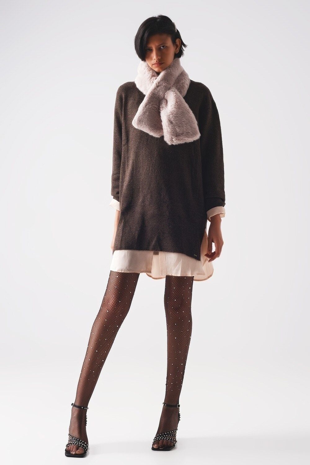 abito maglione oversize girocollo marrone